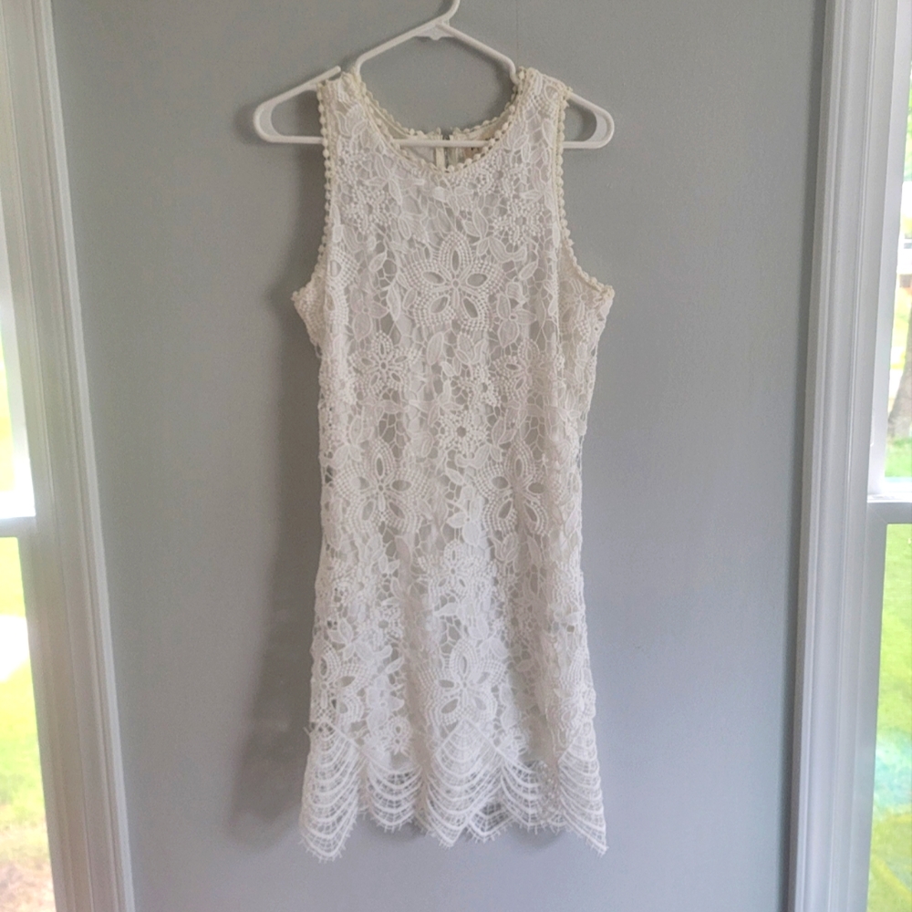 White crochet lace mini dress